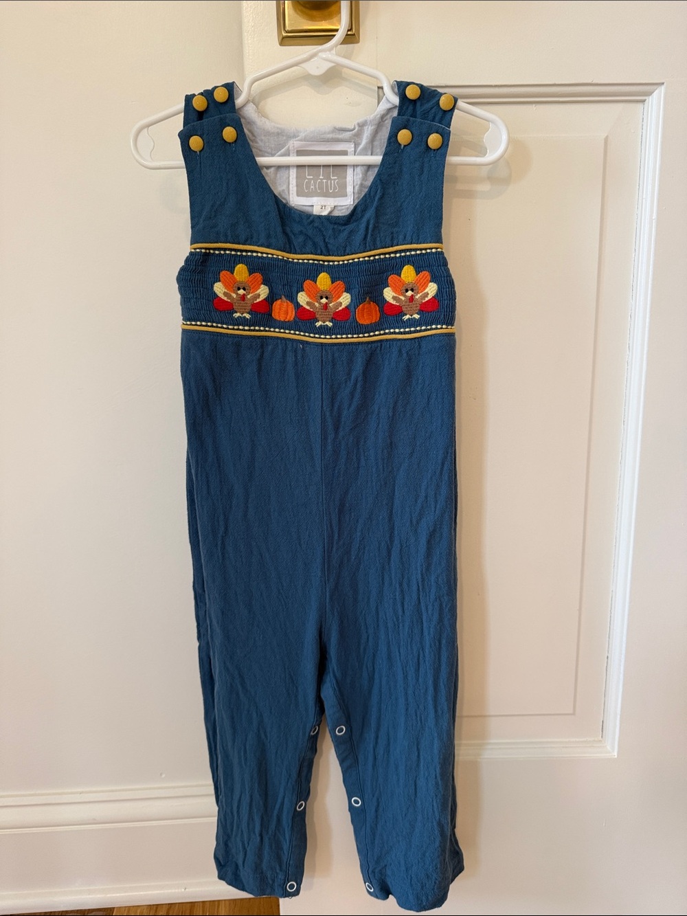 Thanksgiving Navy Blue Embroidered Turkey Romper